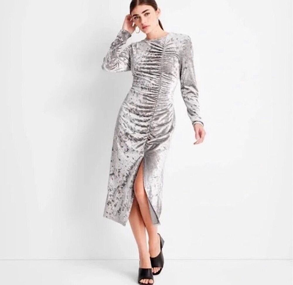 Future Collective Dress Velvet Silver Open Back Midi Size 2X • NEW WITH TAGS •